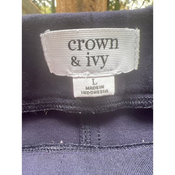 Crown & Ivy Slimming Pants Size Large Navy Flat Front Pants Women’s Size Large - Picture 2 of 7